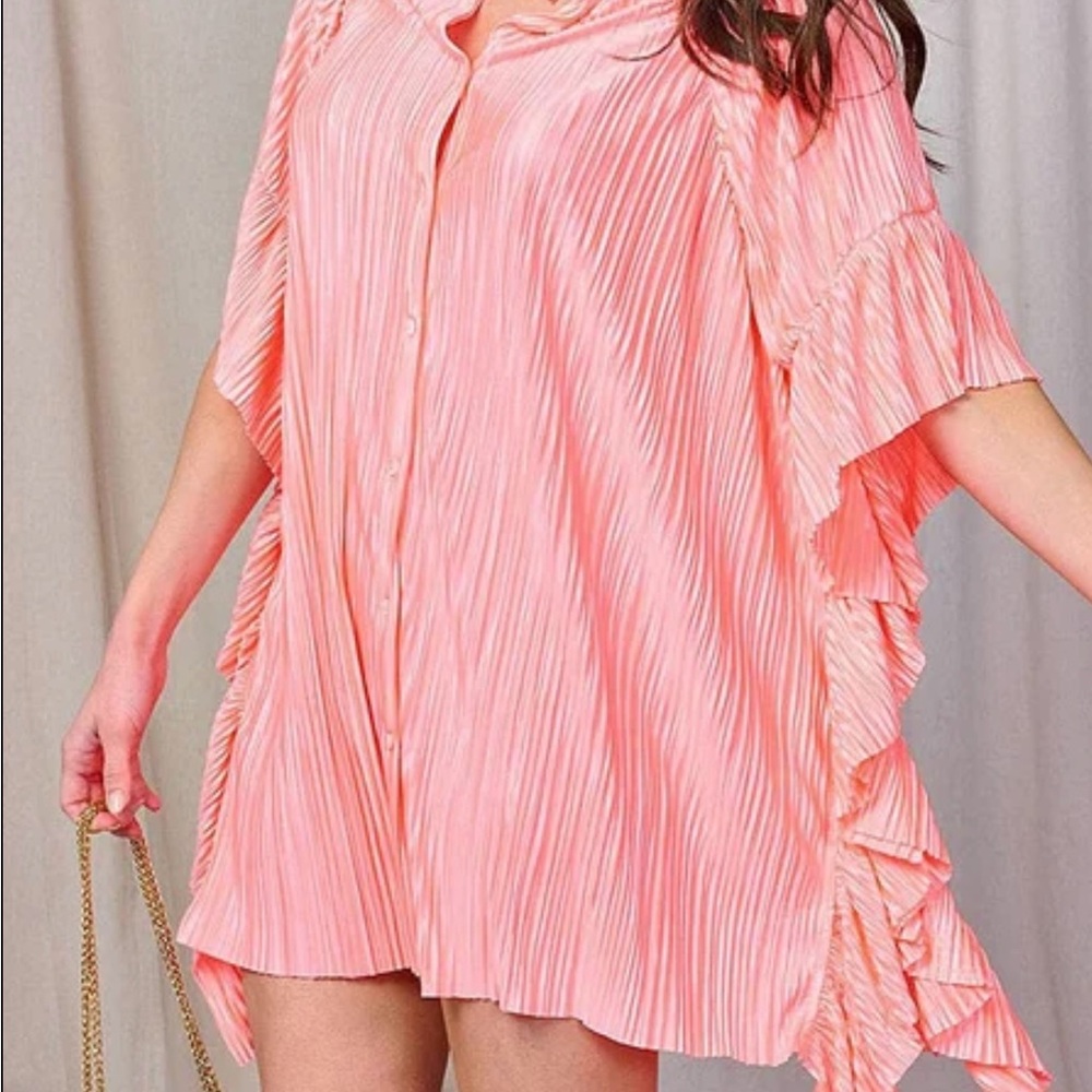 Fantastic Fawn Orange Pink Flutter Sleeve Blouse